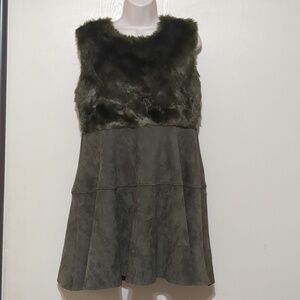 MAAC London Dress Fit & Flare Sleeveless Faux Fur Top Suede Feel Bottom Size L
